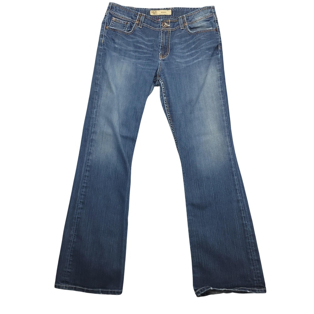 BKE Wendi Jeans Womens 32x33.5 Medium Wash Bootcut Distressed Embroidered Denim